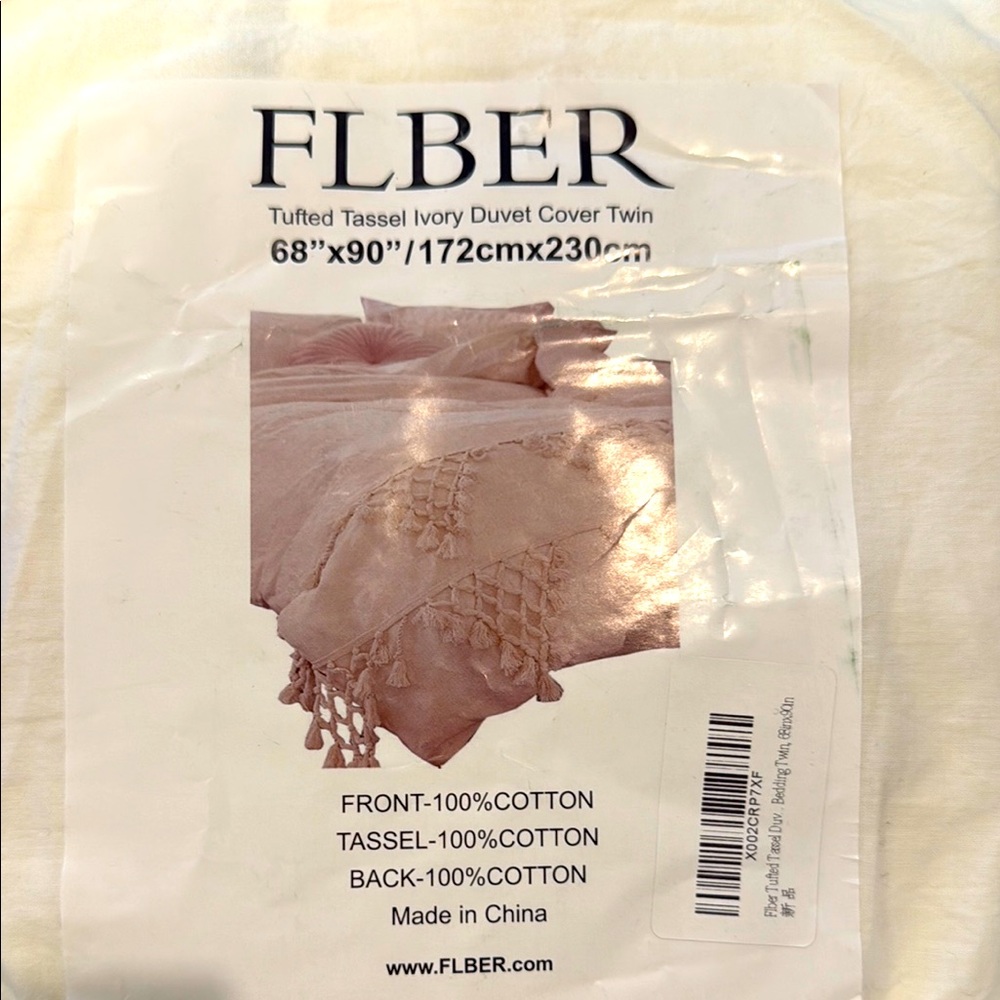 FLBER Ivory  Boho Tufted Tassel Duvet Cover Twin